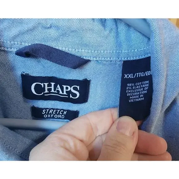 Chaps Stretch Oxford Button Down Shirt Mens XXL Blue Long Sleeve - Picture 7 of 7